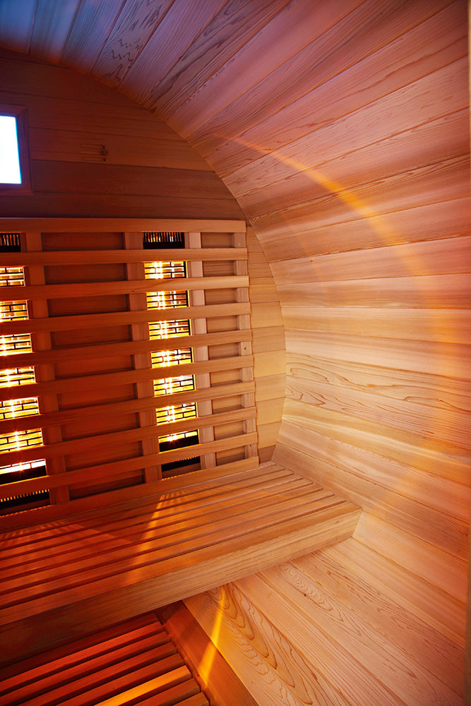 Infrarot Fass Sauna Cedar Holz Rustikal mit Veranda