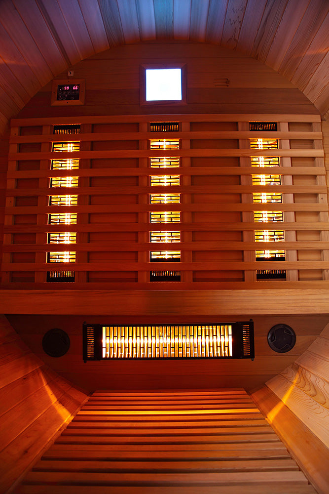 Infrarot Fass Sauna Cedar Holz Rustikal mit Veranda